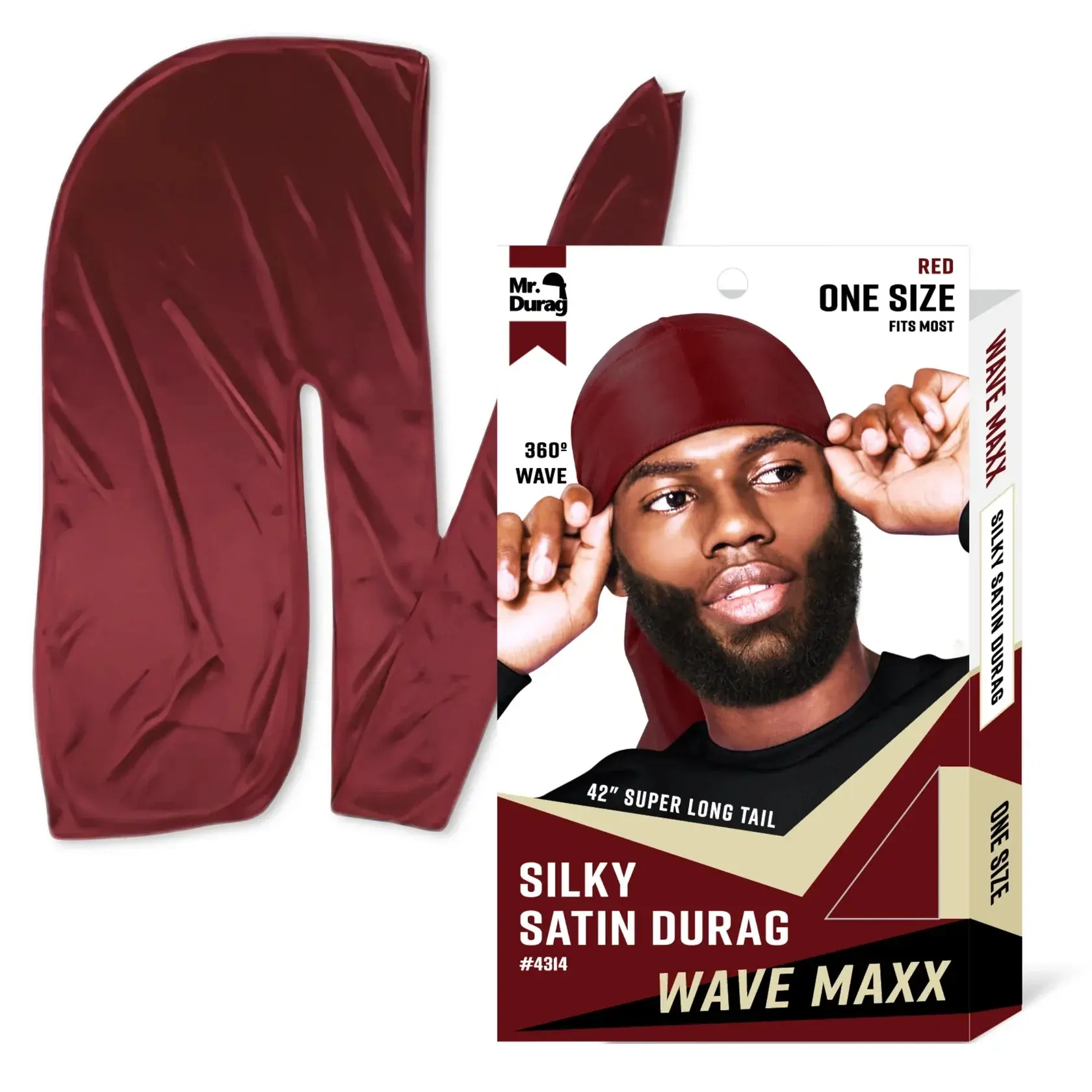 Mr Durag Wave Maxx Silky Satin Durag Red 42 Inch Long Tail 360 Wave Cap 4314