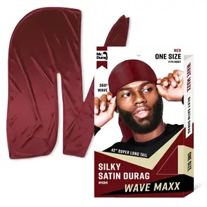 Mr Durag Wave Maxx Silky Satin Durag Red 42 Inch Long Tail 360 Wave Cap 4314