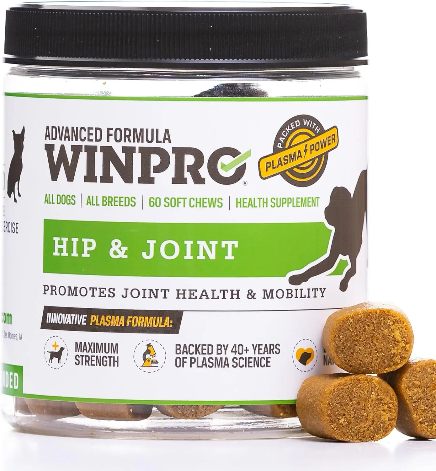 Plasma Powered Hip and Joint Support Soft Chews for Dogs Fast Acting Joint Mobility Cartilage Care Supplement Formula with Collagen Natural Ingredients for Active Dogs All Breeds Daily Fitness Canine Movement 60 Chews