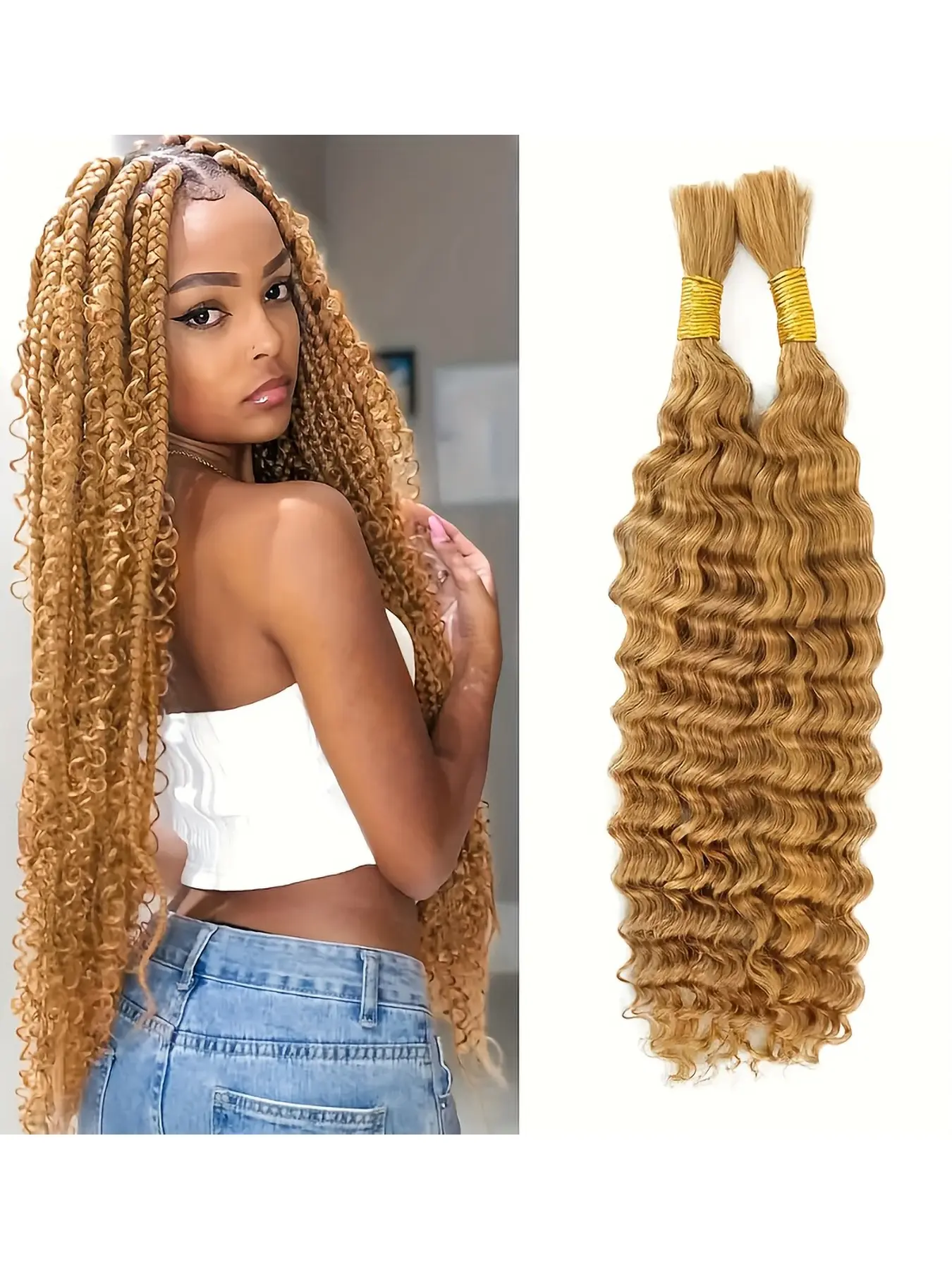 2 Bundles (100g) Blonde Braiding Hair Extensions, Bohemian Braid Suitable for No-Braided Knot-Free Weaving, 16-26 Inches Length, Knotless Braids