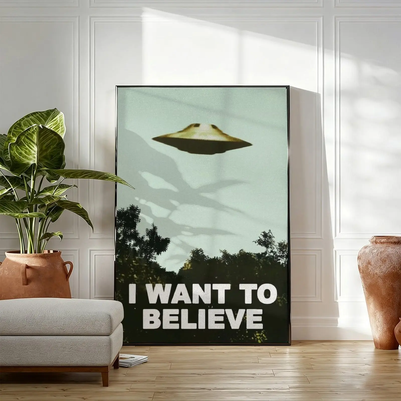 UFO Poster, Alien Wall Art, The X Files Poster, I Want To Believe Sign, Fox Mulder Decor, Flying Saucer Canvas, Vintage Sci Fi Poster, Area 51 Art, Alien Lover Gift, Retro Space Decor, Mystery Wall Art, 90s TV Nostalgia, Gamer Room Decor