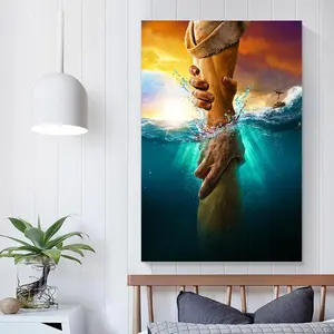 Home Decor Spirit Jesus Christ Canvas Wall Art The Hand of God Jesus Reaching Into Water Christian Painting Canvas posters, room decorations, wall art, suitable for gifts for family and friends