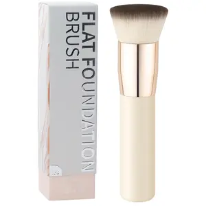 Flat Top Kabuki Foundation Brush - Premium Makeup Brush for Liquid, Cream, and Powder - Buffing, Blending, and Face,Beige，wavy talk thermal brush，