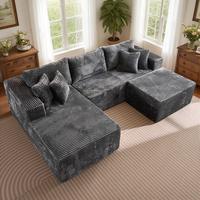 Grey Plush Corduroy Left Chaise