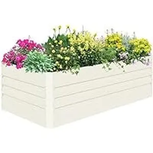 GARVEE 8x4x2ft Galvanized Raised Garden Bed,Deep Root Planter Box for Vegetables,Flowers,Herbs-Large Metal Raised Garden Bed Kit Outdoor,Beige