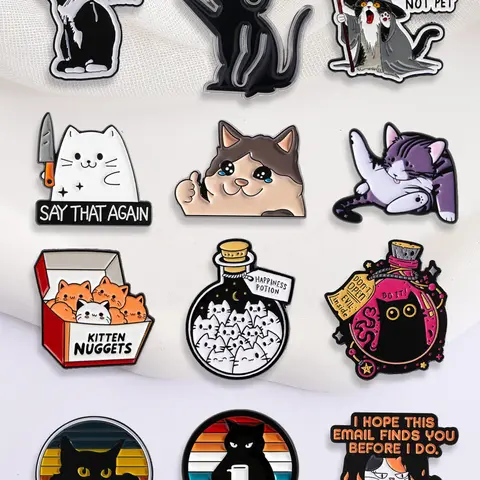 12-Piece Cute Cat Enamel Pin Set, Brooch Pins, Whimsical Cat Designs for Cat Lovers and Collectors, Adorable Animal-Themed Accessories for Backpacks, Clothes and Lapels, Badge Decoration, Fashion Jewelry Gift
