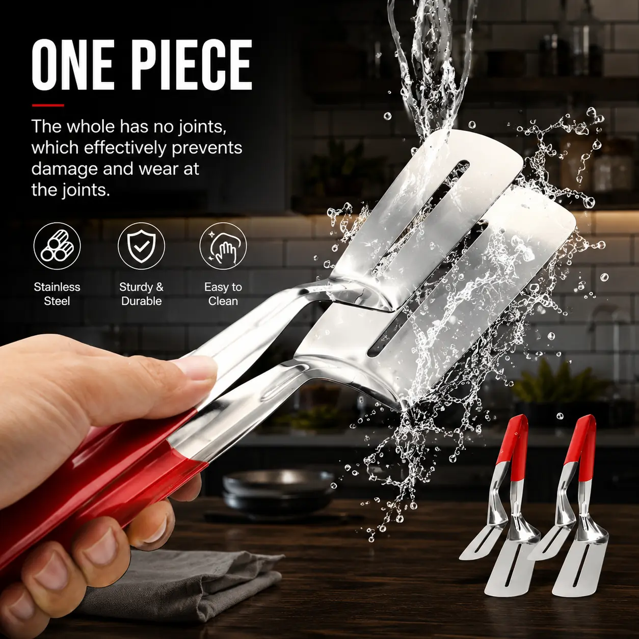 Multi-functional stainless steel steak spatula tongs, stainless steel cooking tongs, spatula-style food grabber, steak and barbecue cooking tongs, all-in-one design, perfect for handling steak, meat, bread, pizza, BBQ, and everyday cooking.