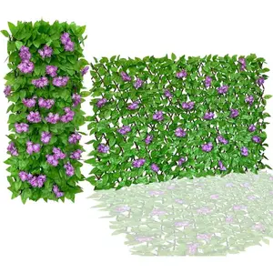 Expandable Fence  Screen Faux Ivy Decorative for Outdoor Garden Wall Patio Balcony, Artificial Hedge Lattice Fencing(Single Sided Leaves) (1, Hydrangea-)