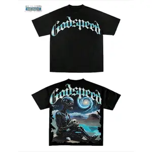 ANB-AnboaWear Godspeed Cyber Skeleton Tee Men's 100% Cotton Y2K Style Graphic Tee - Soft Casual Crew Neck Short Sleeve, Black, Printed Summer Short-Sleeved T-Shirt