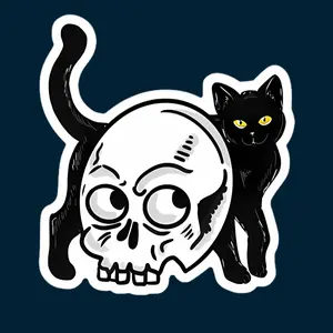 Black Cat & Skull Peekaboo Sticker – 2.7" x 3"