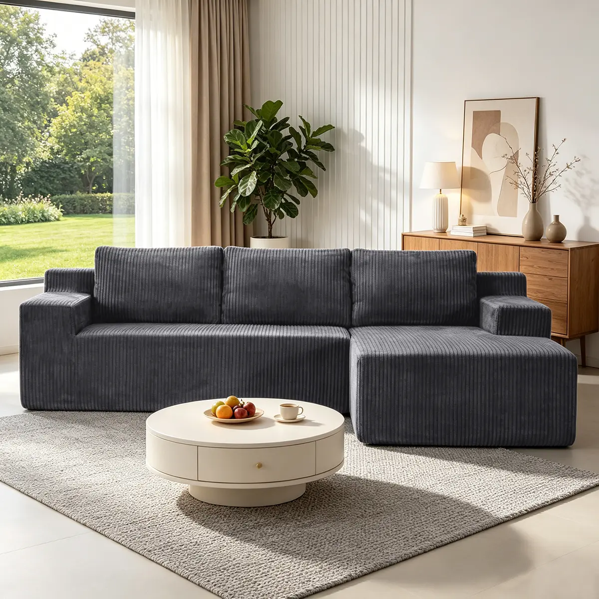 96.5" 4-Seater Modular L-Shaped Corduroy Couch, Free Combination Interchangeable Pieces, Adjustable Backrest & Pillows, Pet-Friendly Easy-Clean Indoor Sofa for Living Room, Four-Seater
