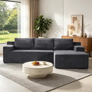 96.5" 4-Seater Modular L-Shaped Corduroy Couch, Free Combination Interchangeable Pieces, Adjustable Backrest & Pillows, Pet-Friendly Easy-Clean Indoor Sofa for Living Room, Four-Seater