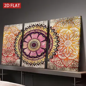 3pcs Mandala Pattern Decorative Wall Art, Vintage Style Wooden Frame Canvas Prints, Living Room Sofa Background, Home/bed & Breakfast/office Decoration
