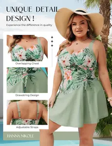 Hanna Nikole Womens Plus Size One Piece Swim Dress, Tummy Control Swimsuit, Ruched Bathing Suit Body Shaping Swimwear