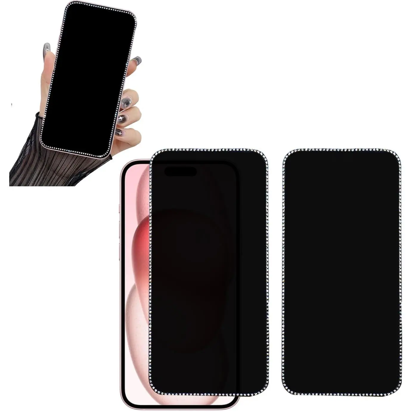 2 count Glitter  Screen Protector Suit for  16Pro, Anti-spy  Bling Shiny Sparkling Tempered Glass Suit for  16 Pro 6.3Inch