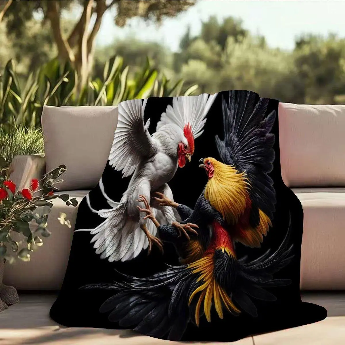 Chinese Rooster Blanket - Thick Warm Flannel Bedspread Suitable for Home Sofa Cover, Soft Skin-Friendly Bedding with Rooster, Multi-Color Contemporary Decor for Office Nap & Winter Use, Gift Idea for Women, - Cozy Bedding