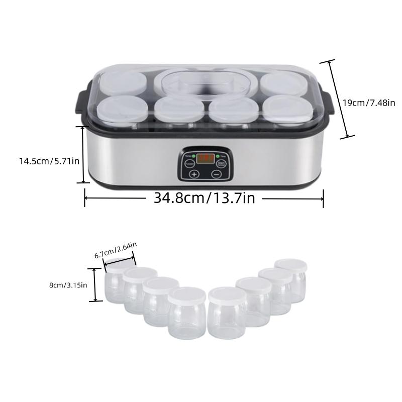 8 cans of fully automatic yogurt machine with adjustable temperature and 48 hour time control for fresh homemade yogurt desserts, LED display screen, multifunctional electric yogurt machine