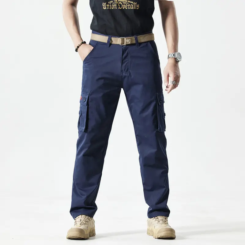Men's Fitted Plain Solid-Color Straight-Leg Utility Khakis, Multi-Pocket Pants for Casual Everyday Wear, Ideal Father's Day Gift, All-Seasons Menswear Trousers