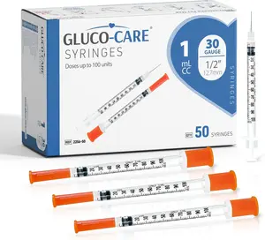 GLUCO-CARE 1ml /cc Syringes 30G x 1/2’’ (12.7mm), Orange Cap, Box of 50 pcs