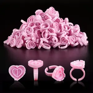 Glue Rings for Eyelash Extensions 100PCS Disposable Rings For Lashes Lovely Heart Shape, Makeup Plastic Nail Art Glue Cups Lash Extension Supplies for Eyelash Extensions