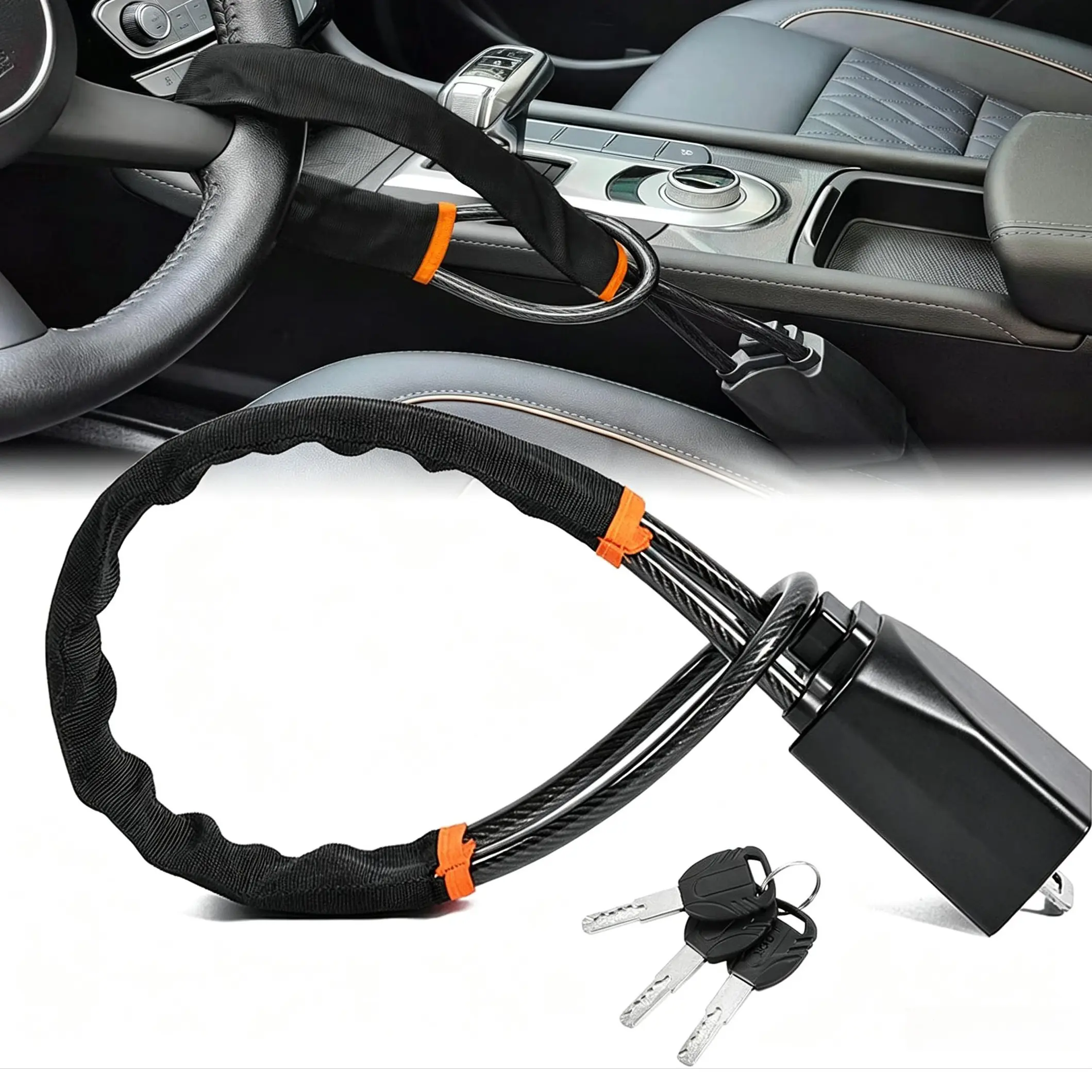 Steering Wheel Lock with 3 Keys, Universal Heavy‑Duty Car Anti‑Theft Security Lock, Visible Theft Deterrent for Household Cars, Sedans, SUVs, Trucks & Vans, Reinforced Sturdy Metal, Quick Easy Installation