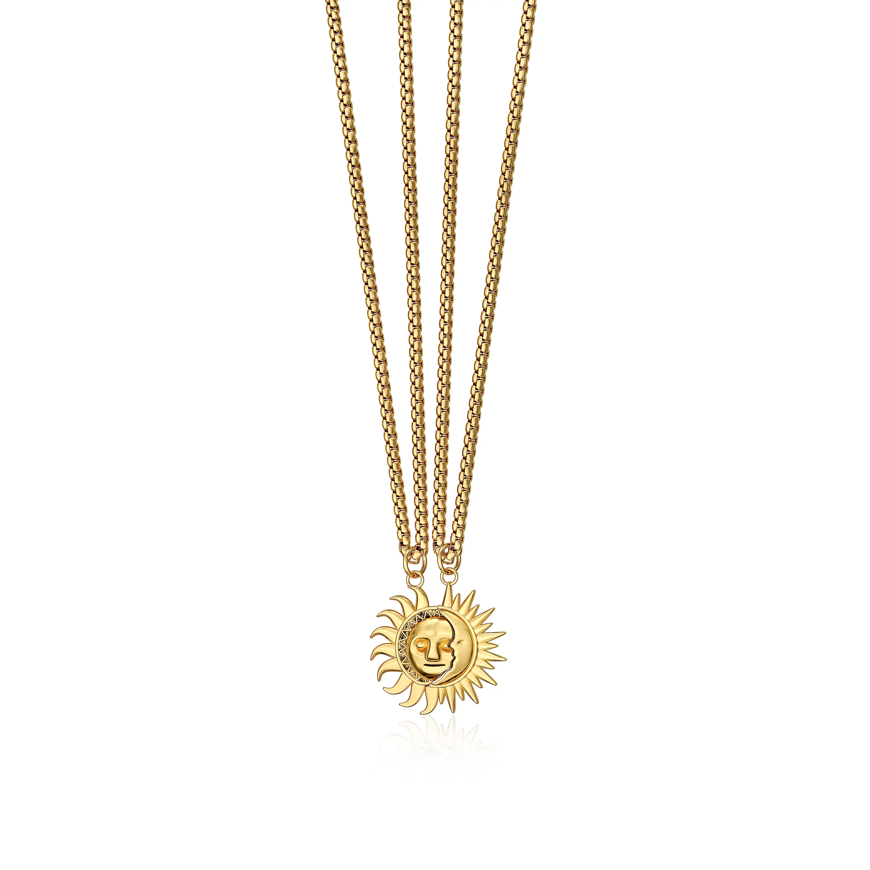 KOPERIN Magnetic Sun Moon Pendant Necklace 14K Gold Plated Hypoallergenic Non Tarnish Adjustable Box Chain Necklaces For Women Daily Matching Couple Gift Accessories