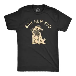 Mens Bah Hum Pug T Shirt Funny Xmas Party Scrooge Puppy Tee for Guys Mens Funny T Shirts Cool Vintage Fashion T-Shirt Gift Classic Menswear Christmas Apparel for Men Funny Dog Short Sleeve Novelty Tees for Guys Black -