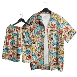 Fuecocototodile PKM Set Hawaiian Shirt for all ages Summer Hawaii Set Tropical Summer Short Water Hawaii Button-Up Shirt Gifts