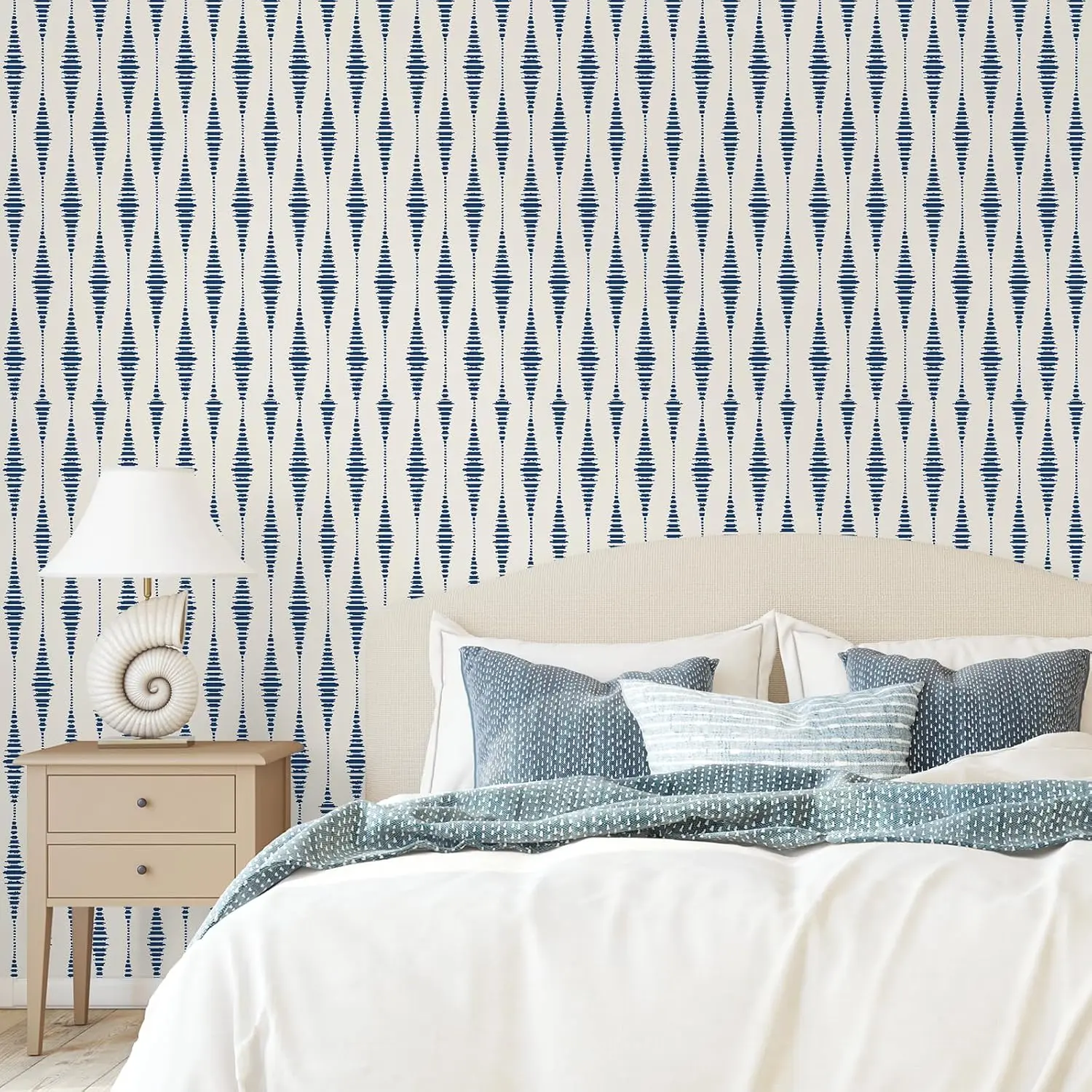 VEELIKE Coastal Blue Geometric Peel and Stick Wallpaper, Modern Wallpaper for Bedroom Bathroom, 17.7''x118'' Self Adhesive Abstract Art Deco Wall Paper, Blue Geometric Contact Paper for Walls Shelves