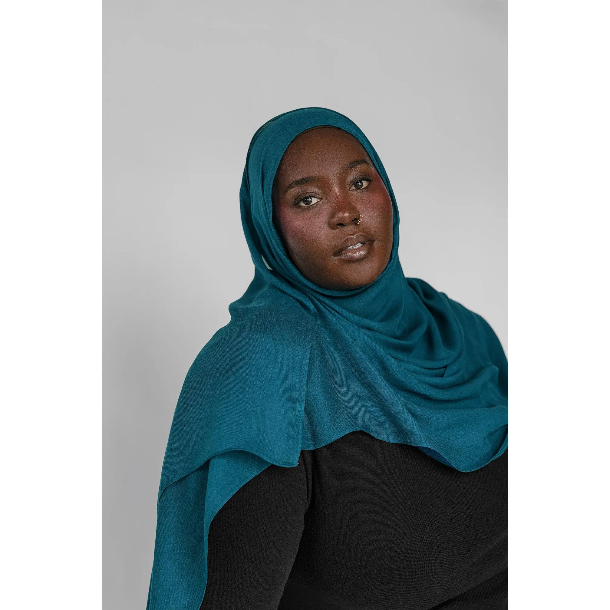 VELA Lunar Teal Solid Modal Fabric Hijab, a Seamless and Versatile Evening Scarf for Gatherings or Everyday Wear