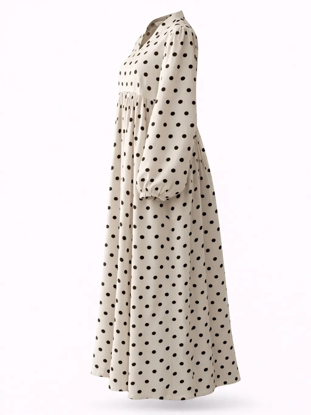 Pockodot Summer Modest Maxi Abaya Dress with Polka Dot Pattern and Long Sleeves for Women
