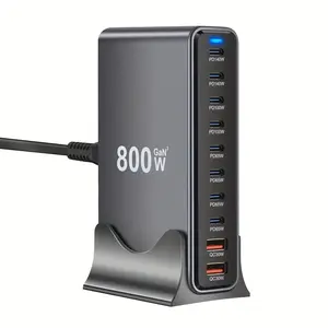New 800W GaN PD Charger, 10-Port Desktop Fast Charger with 8C2A Multi-Power Output, Fast Charging Solution for Multiple Devices, Compact & Portable Design, Ideal for Phones, Tablets & Laptops, Efficient Power Management for Home & Office Use