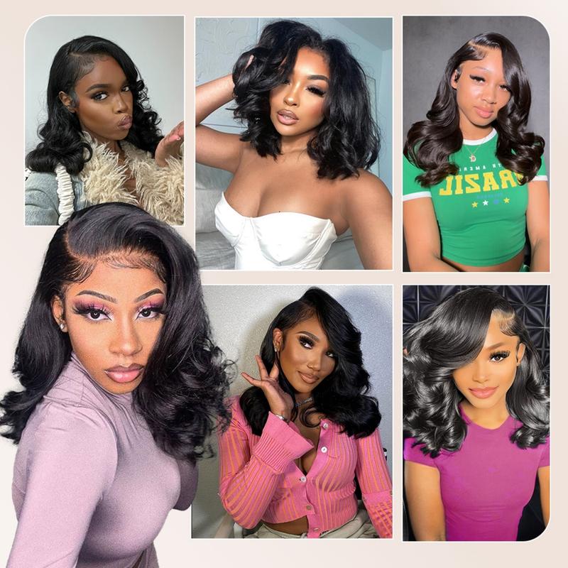 Bob Wig Human Hair 13x6 Body Wave HD Lace Front Wigs Human Hair 200% Density Glueless Short Bob Wigs for Black Women Natural Black 14 inch