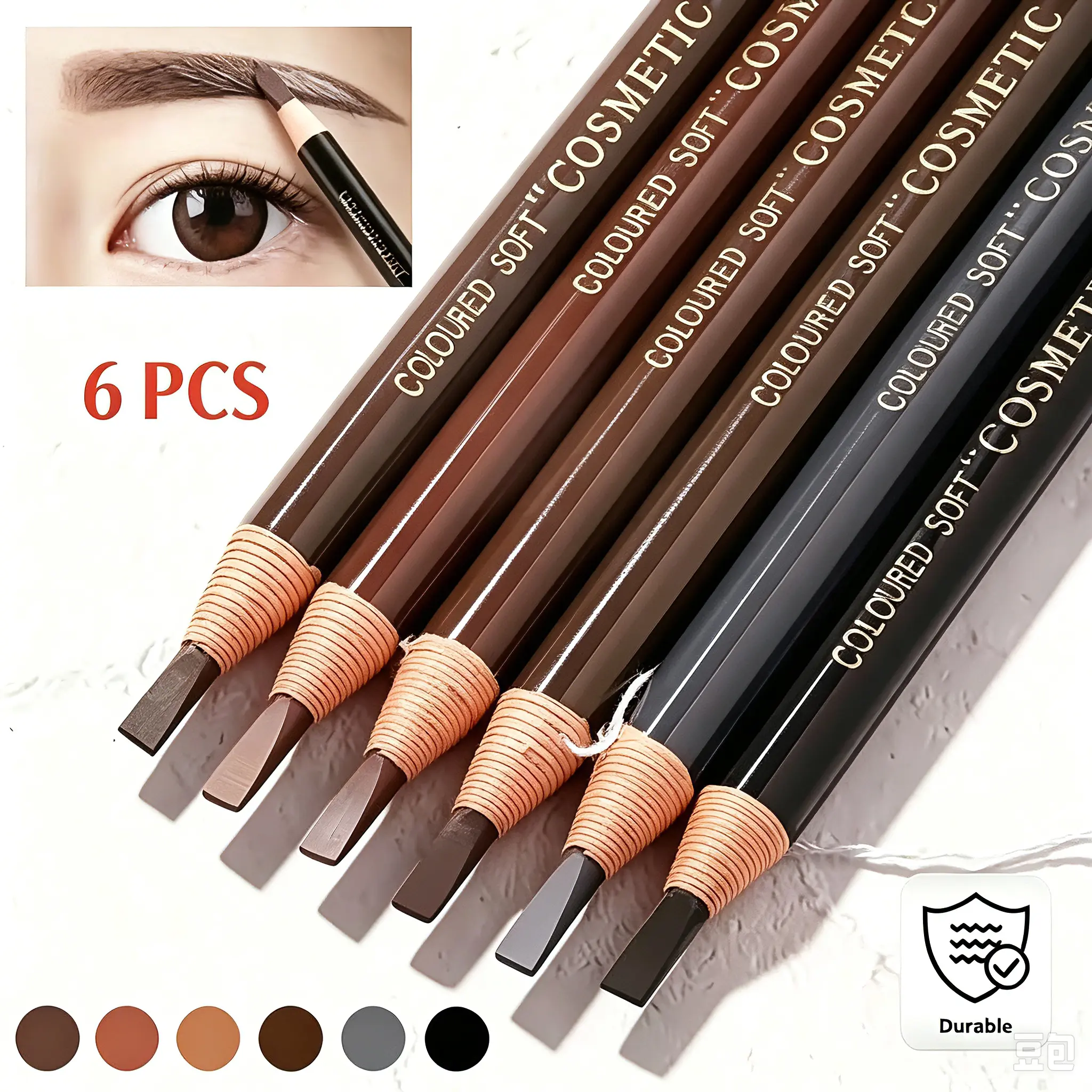 6Pcs Sharpenable Eyebrow Pencil Set Long Lasting Natrual Wild Brow Makeup Waterproof Fadeproof Black Eyebrow Pens High Pigmented Easy To Outline Cosmetic transfer-resistant formula Daily