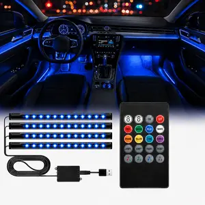 4PCS RGB LED Car Interior Lights, Music Sync Ambient Strip Kit with Wireless Remote Control, USB Powered Under Dash Lighting for Cars SUVs Trucks, Cute Car Decor, Popular Auto Gadget & Car Interior Accessories