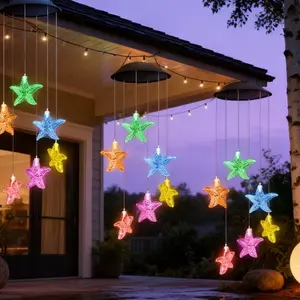 Solar Powered Outdoor Star Wind Chime Light, Multicolor String Lights, Outdoor Patio Lights, Durable Waterproof Light, Perfect for Villa Garden, Balcony, Courtyard, Holiday Decorations