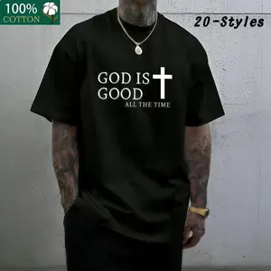20-Styles God Is Good Cross Tee Christian Men's Summer Short Sleeve 100% Cotton Round Neck Regular Fit Casual Modern Gothic Tee Perfect Gift For Guys