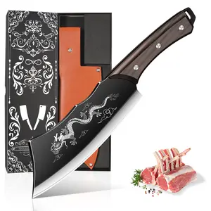 1 Pc Sharp Full Tang Kitchen Knife With Sheath, Professional Chef Knife With Ergonomic Wooden Handle, Suitable For Chopping, Slicing, Cutting Meat And Vegetable, Use For Kitchen And Restaurant, Ideal Gift For Festival