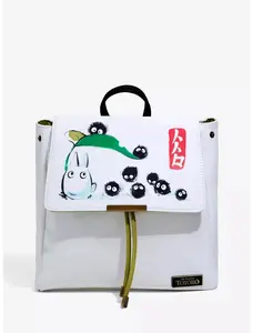 Studio Ghibli My Neighbor Totoro Soot Sprite Mini Backpack with Snap Button Closure Green Pull Cord Accent and Interior Zipper Pocket