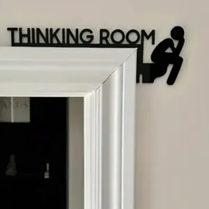 Wooden Modern Simple Door Sign, Signage, 1 Count Thinking Room Letter & Toilet & People Design Wall Decor, Hanging Ornament for Home Living Room Bedroom Bathroom