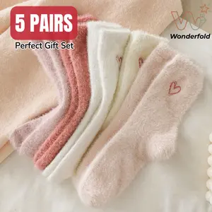 WonderFold 5-Pair Soft Sleep Socks Women, Breathable Bed Socks Loungewear, Mother's Day Gift