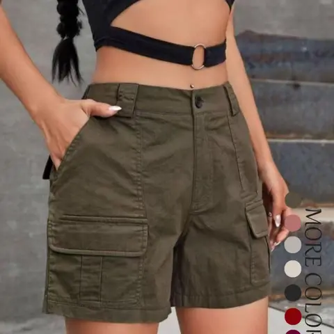 Women's Solid Multi-pocket Shorts, Fashion Casual Loose Basic Fit Shorts for Daily Outdoor Wear, Ladies Bottoms for Summer, Womenswear, Casual Fashionable Shorts, Casual Fitted Shorts