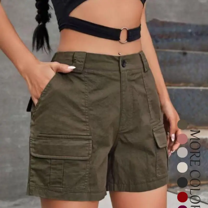 Women's Solid Multi-pocket Shorts, Fashion Casual Loose Basic Fit Shorts for Daily Outdoor Wear, Ladies Bottoms for Summer, Womenswear, Casual Fashionable Shorts, Casual Fitted Shorts