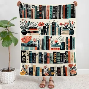 Personalized Vintage Library Blanket,Boho Wildflowers Bookish Blanket,Cottagecore Flower Book Gift, Retro Book Lover Gift For Reader Teacher,Mother's Day Gift, Book Lovers' Gift