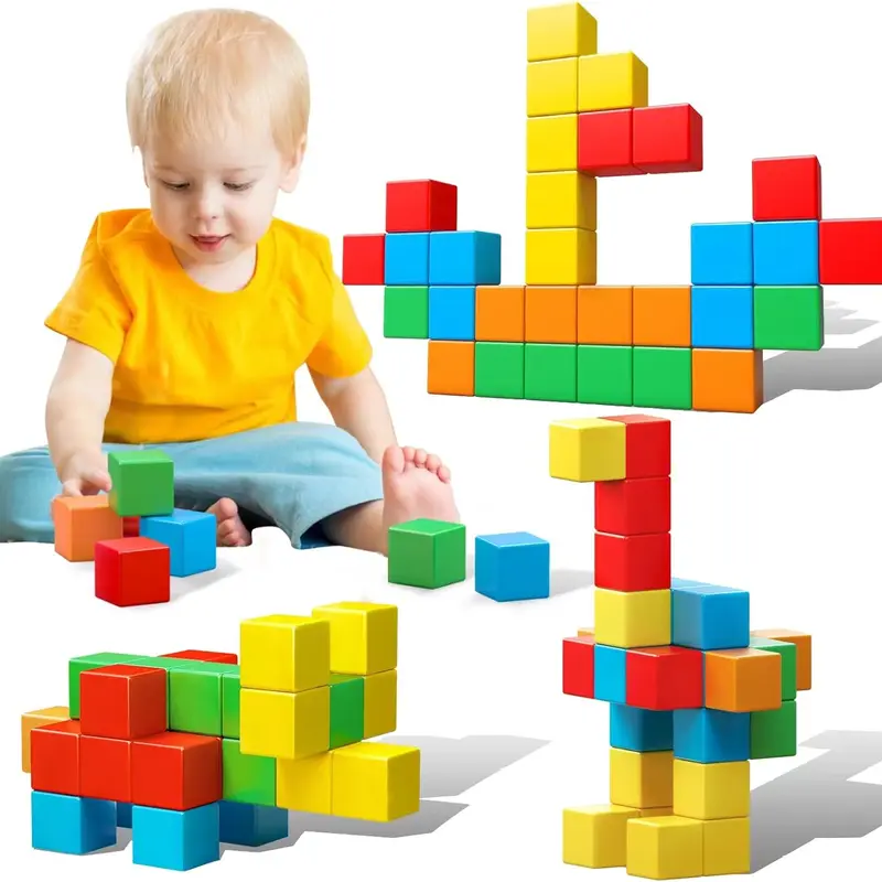 Magnetic Building Blocks Set - 35 PCS Large 1.21 inch ABS Plastic Magnetic Tiles, Colorful Waterproof Easy-Clean Montessori STEM Toys for 3-8 Years Unisex Toddlers, Open Ended Play Gifts