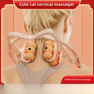 3d cute cat cervical massager - multi-row magnetic therapy shoulder & neck massager for home use - relaxes muscles in shoulders, neck, thighs, and calves