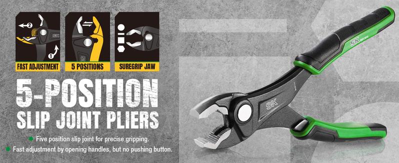 #JumpstartSale SK 5-Pack Pliers Set, 8" Adjustable Joint Plier, 8", 10" and 12" Quick Adjust V-Jaw Groove Joint Pliers, 10" Plier Wrench, Premium CR-V Construction, with EVA Foam Tool Organizer