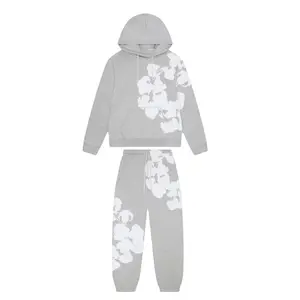 D3nim Tears Cotton Wreath Full Set Grey Pullover Hoodie & Sweatpants Unisex Design Hip Hop Streetwear 3D Print Long Sleeve Set, Womenswear, Gift Idea