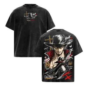 Dracule Mihawk OP Shirt Hawk Eyes Anime Washed Tee Yoru Sword Vintage Manga Streetwear Greatest Swordsman Graphic T-Shirt for Anime Fans