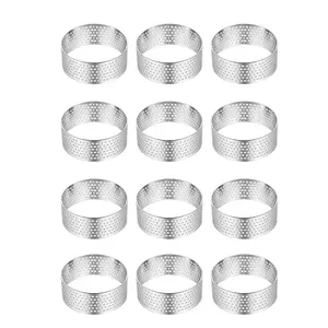 12pcs Stainless Steel Round Tart Rings Set - Perforated Mousses & Dessert Circles, Cookie Cutters, Fruit Tart Molds, French Cheesecake Baking Tools, Baking Supplies for Christmas, Easter, Thanksgiving